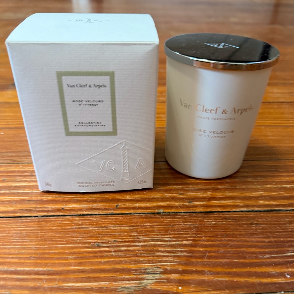 Van Cleef & Arpels Rose Velours Candle in Cream Glass with Silver Lid